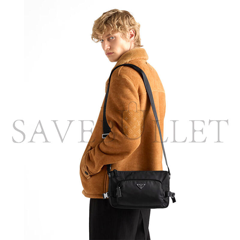 PRADA MEDIUM RE-NYLON AND SAFFIANO LEATHER SHOULDER BAG 2VH192 (28*17.5*10cm)